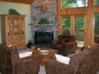 Spacious living area with wood