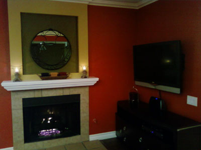 The hearth and entertainment area with 42 The hearth and entertainment area with 42