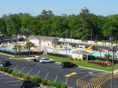 View of the Lazy River/Splash Zone from the balcony of 555B