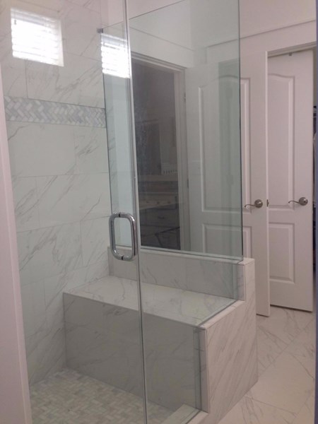 New over sized tile shower with marble accents added in 2017!
