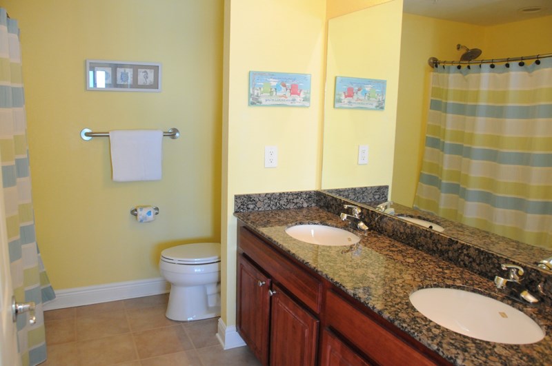 Master Bathroom with Double Sinks, Granite Counter Top and Comfort Height Toilet