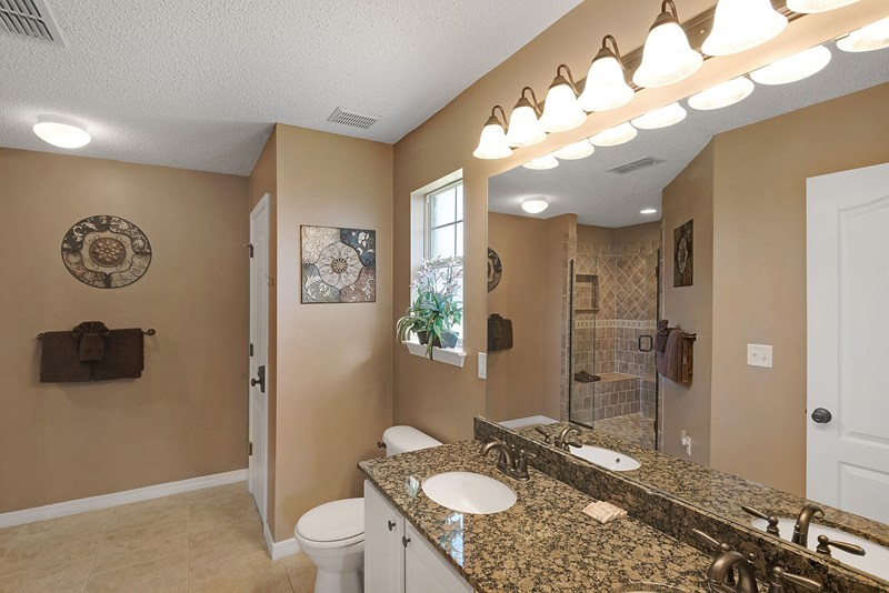 large master bath features dual sinks with granite countertops