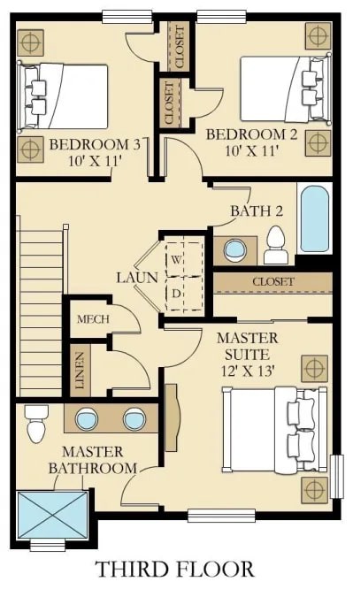 Townhome Layout, Bedroom Level