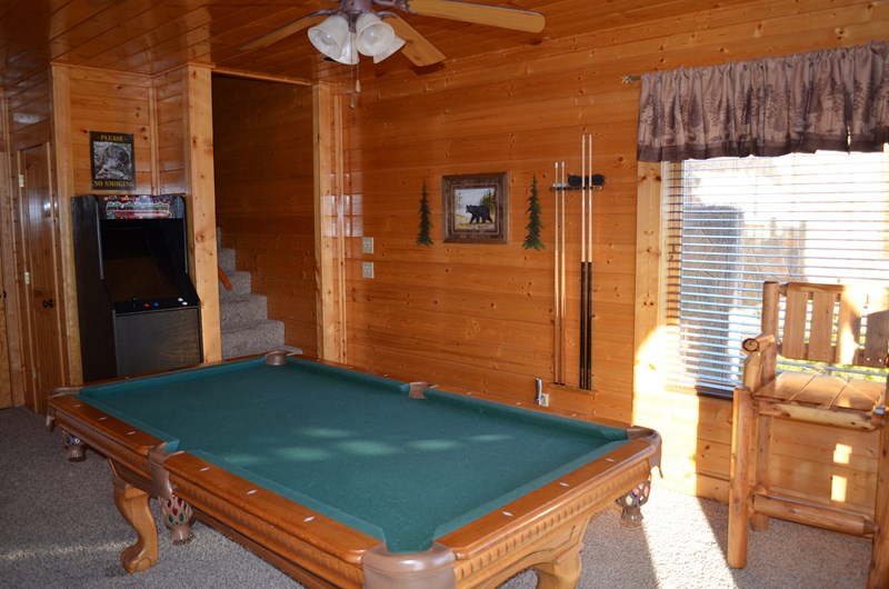 Game Room with Pool Table and Multicade arcade games