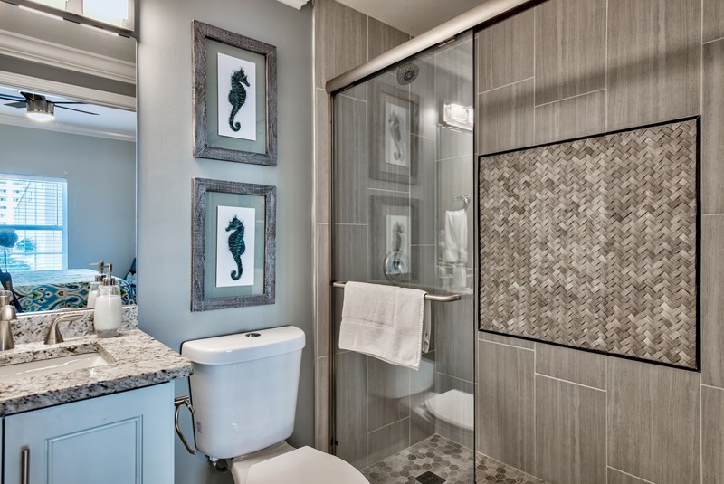 Guest bathroom with a walk-in shower.