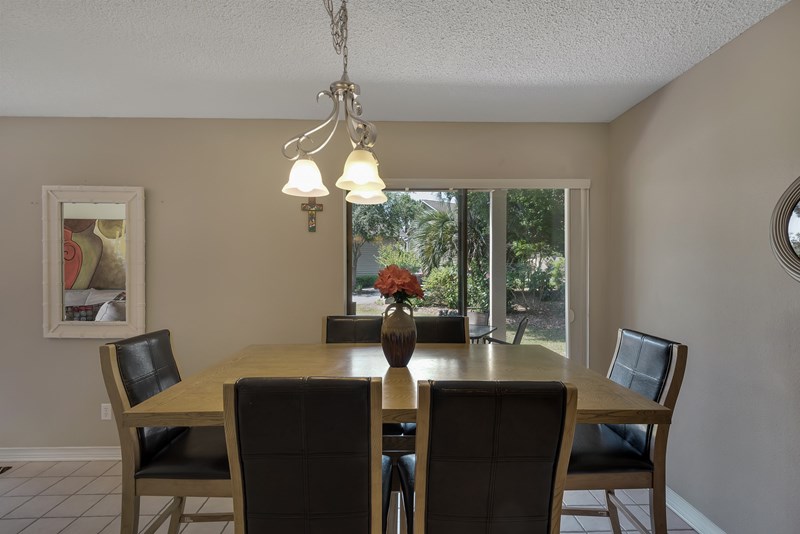 Dining area has easy access to patio