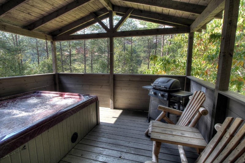 The Covered (and private) Back Deck has a 4 Person Spa as well as a Propane Grill